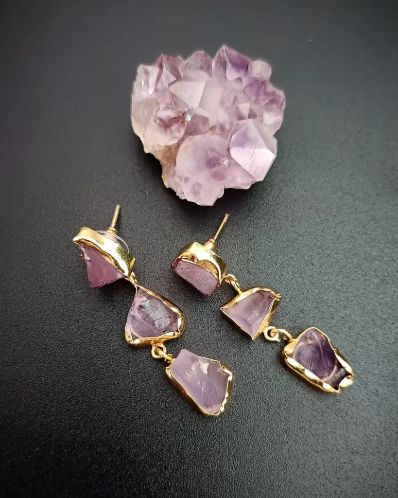 Violet Raw Amethyst Uncut Stones Earrings