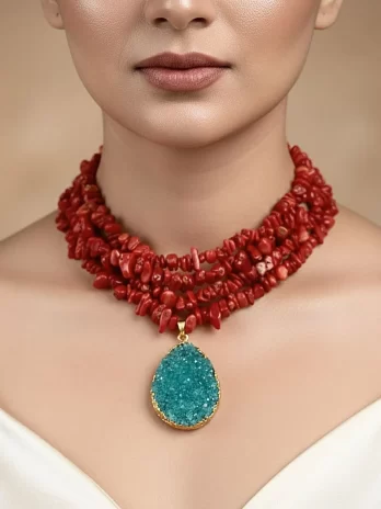 Crimson Tide – Coral & Geode Statement Choker