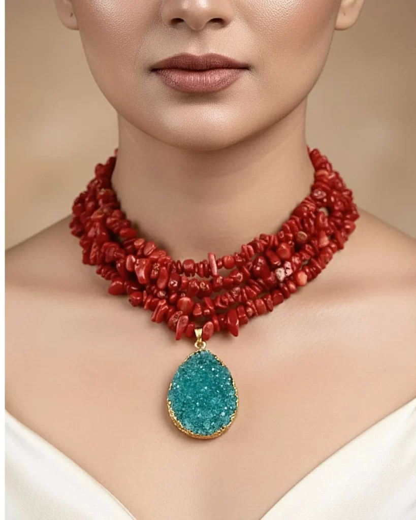 Crimson Tide – Coral & Geode Statement Choker
