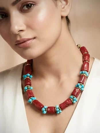 Coral Oasis - Bamboo Coral & Turquoise Statement Necklace