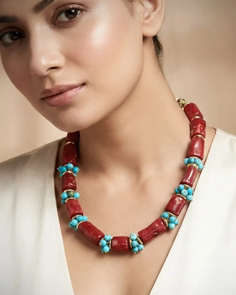 Coral Oasis - Bamboo Coral & Turquoise Statement Necklace