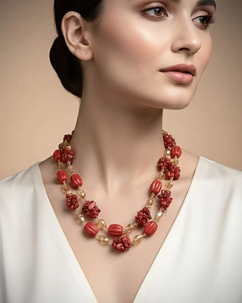 Crimson Cascade – Convertible Coral Necklace