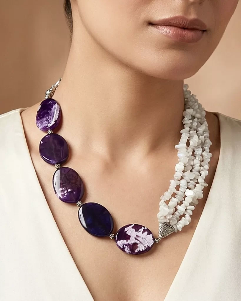 Lunar Muse – Moonstone & Agate Statement Necklace