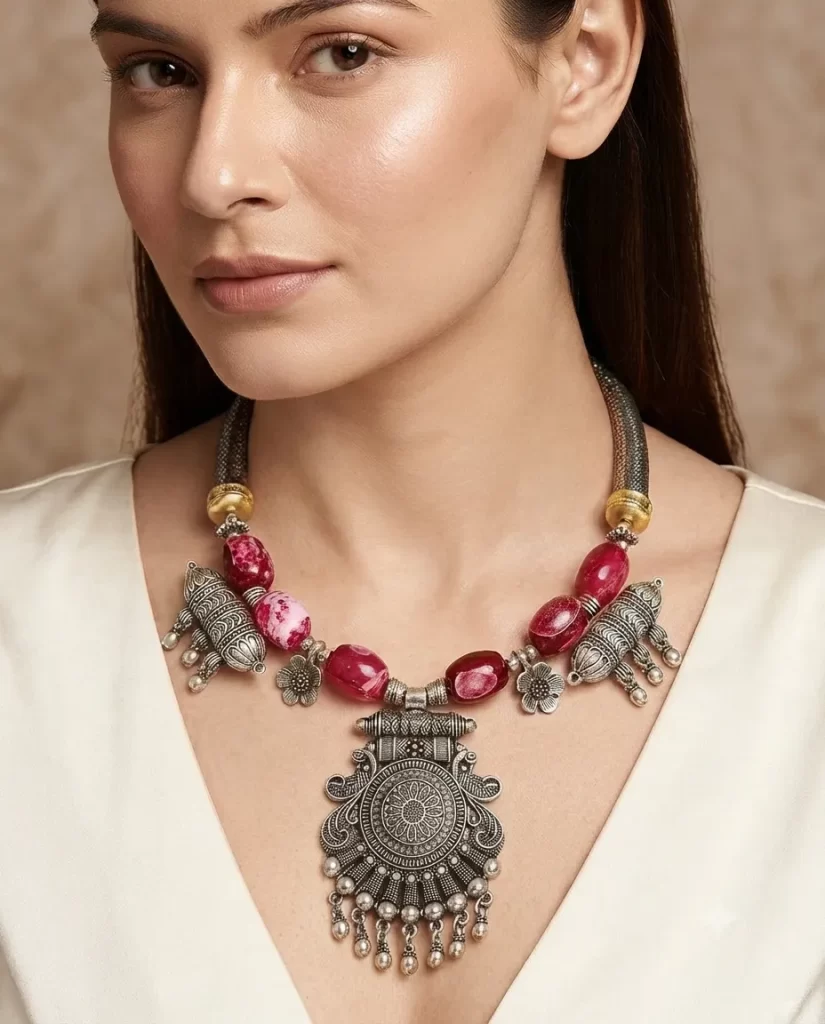The Desert Rose Hasli – Marbled Pink Agate Stones Hasli Choker