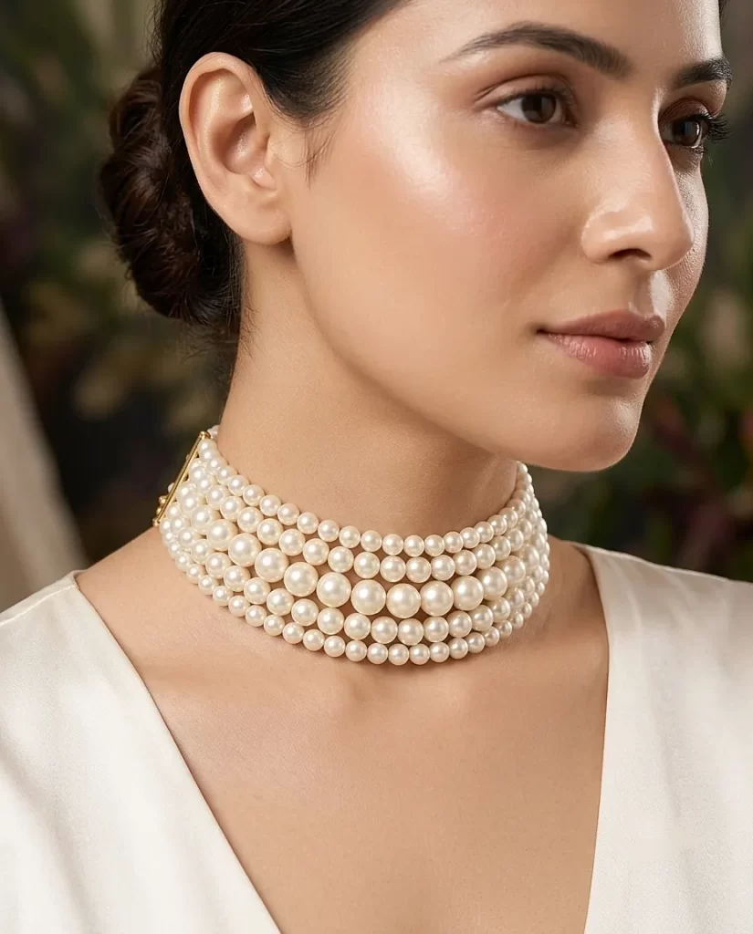 The Regal Cascade – Graduated Multi-Strand Pearl Choker
