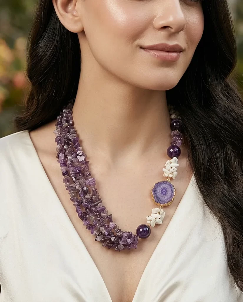 Purple Horizon – Multi-Strand Uncut Amethyst & Agate Geode Necklace
