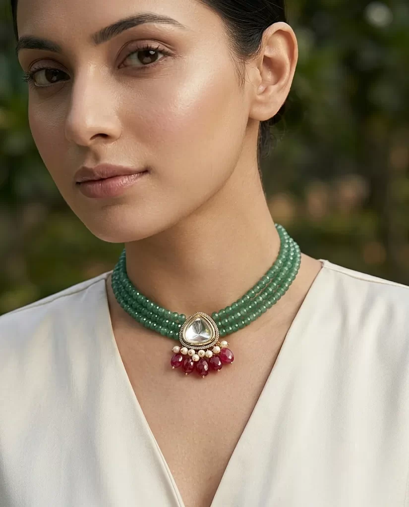The Emerald Grace – Green Jade Choker with Kundan Centerpiece