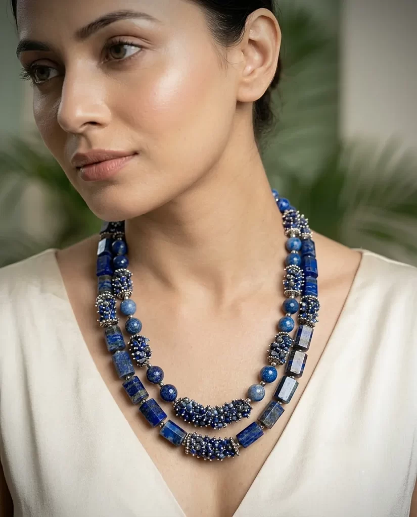 The Imperial Lapis – Lapis Lazuli & Silver Bead Statement Necklace