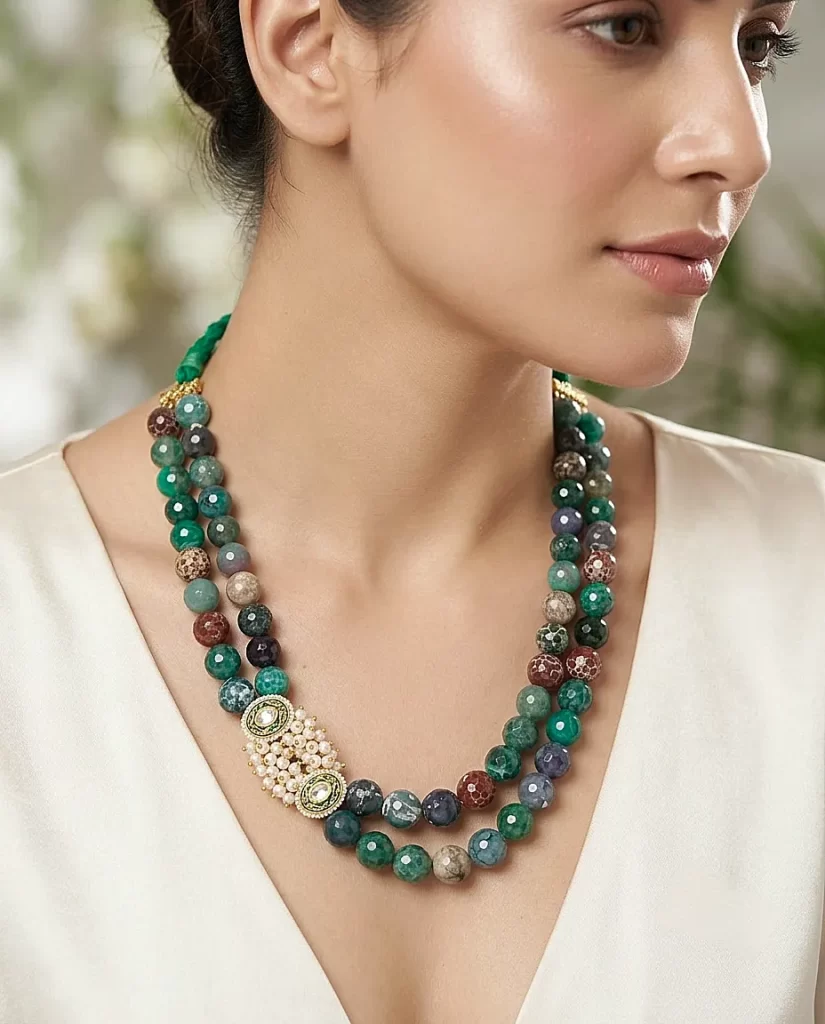Verdant Royale – Agate & Pearl Layered Necklace