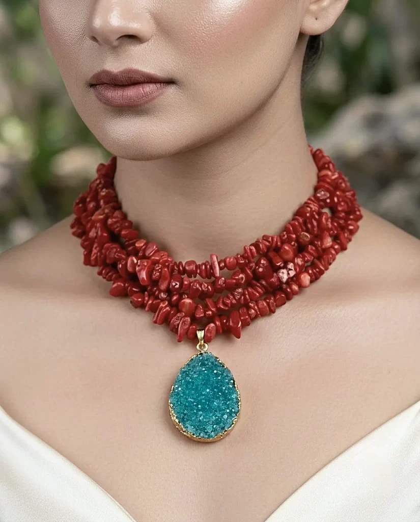 Crimson Tide – Coral & Geode Statement Choker