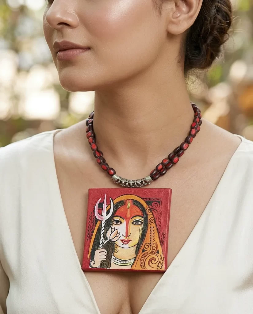 Sanctuary of Shakti – Hand painted Canvas and Glass Beads Necklace