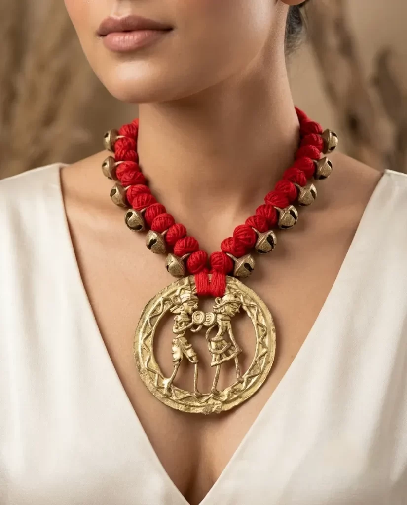 Tribal Raga – Antique Brass Dhokra Art & Ghungroo Bead Statement Necklace