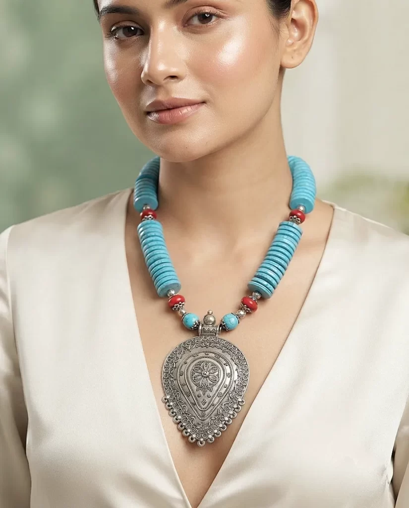 Timeless Twine Necklace - Howlite Turquoise & Coral Stones