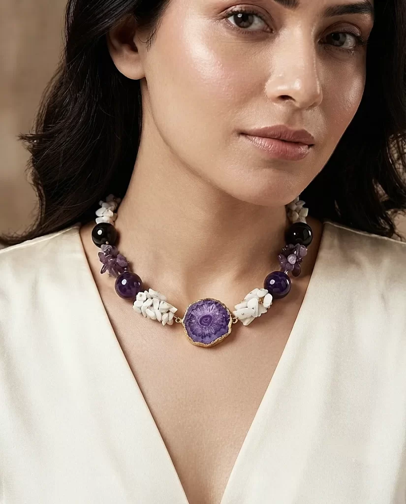 The Violet Eclipse – Amethyst Druzy Slice & Moonstone Choker