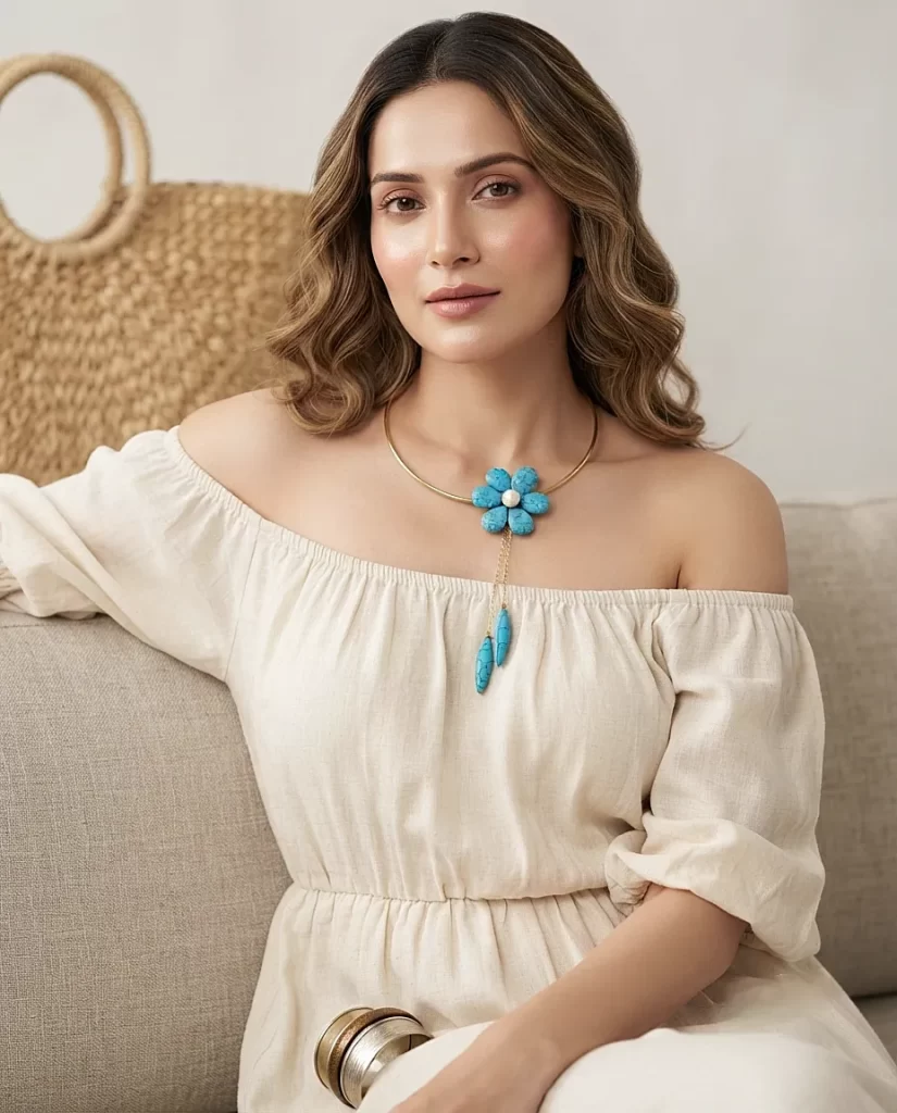 The Coastal Flora- Bohemian Turquoise Flower Brass Collar Necklace